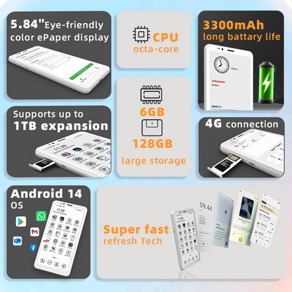 Black Friday-Bigme 4G color ePaper smartphone Hibreak S with Android 14 OS Android eink smartphone Bigme Hibreak bigme hibreakS eink smartphone Hibreak S Morden remarkable Eink Tablet for digital reading