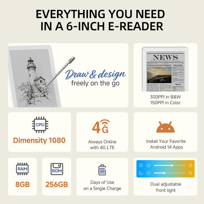Bigme B6 PRO 6''premium color ebook reader with up to 75FPS best 6inch ereader Bigme B6 PRO bigme eink reader color eink reader E-reader ebook reader ebook readers eink reader Morden remarkable Eink Tablet for digital reading