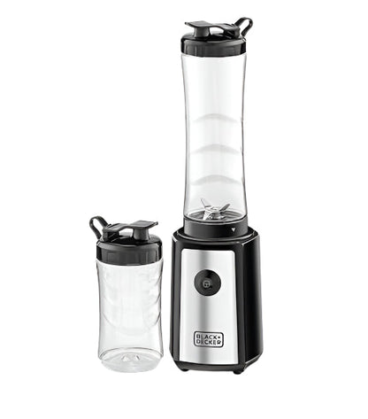 Black and Decker portable blender with two clear jars on a white background