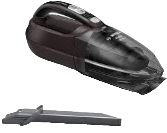 Handheld vacuum cleaner with attachments on a reflective surface