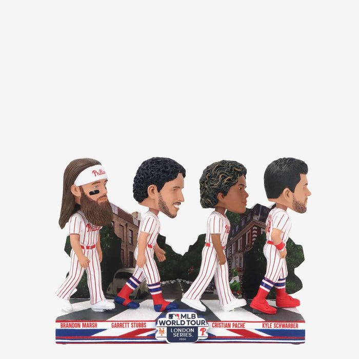 Brandon Marsh, Garrett Stubbs, Cristian Pache & Kyle Schwarber Philadelphia Phillies 2024 MLB London Series Abbey Road Mini Bobblehead Scene MLB Baseball Bobblehead