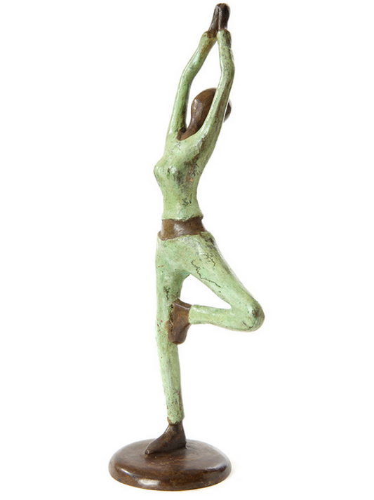 Bronze Sculpture of Woman doing Yoga Tree Pose, Fair Trade from Burkina Faso