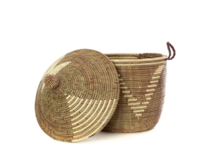 Brown & Cream Handwoven Cattail Decorative Storage Basket, Fair Trade - Give Back Goods