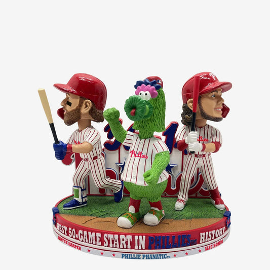 Bryce Harper, Alec Bohm & Phillie Phanatic Philadelphia Phillies 2024 Historical 50 Game Start Mini Bobblehead Scene MLB Baseball Bobblehead