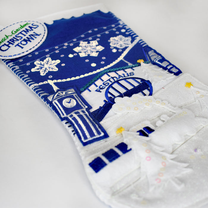 Busch Gardens Williamsburg Christmas Town Blue Felt Stocking 18" detail