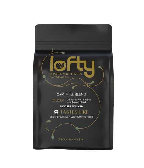 Front view of Lofty Coffee Campfire Blend bag