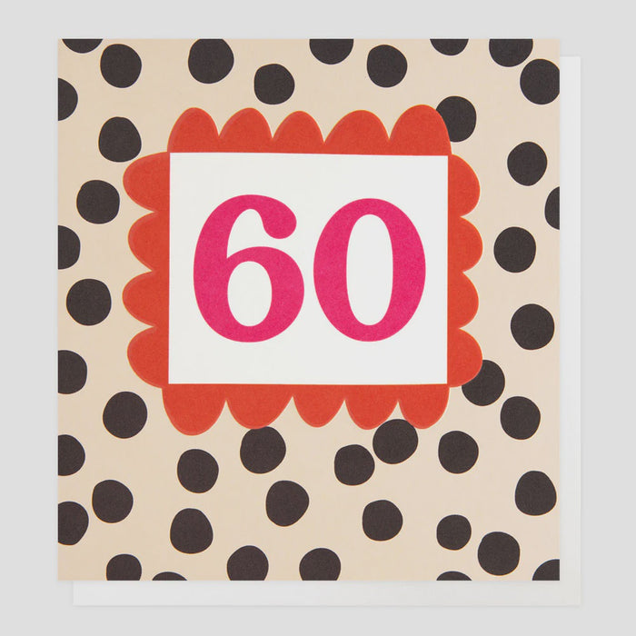 Caroline Gardner Charcoal Polka Dot 60th Greetings Card
