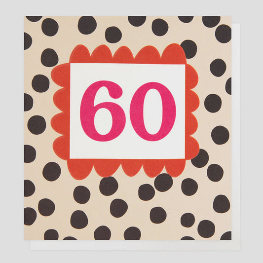 Caroline Gardner Charcoal Polka Dot 60th Greetings Card