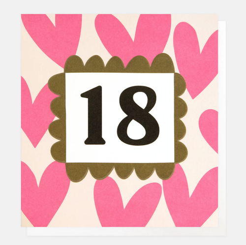 Caroline Gardner Pink Hearts 18th Greetings Card