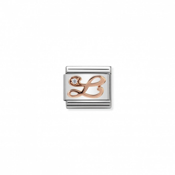 Classic Link 9K Rose Gold and Cubic Zirconia Letter L Charm