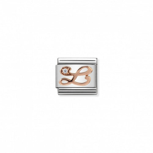 Classic Link 9K Rose Gold and Cubic Zirconia Letter L Charm