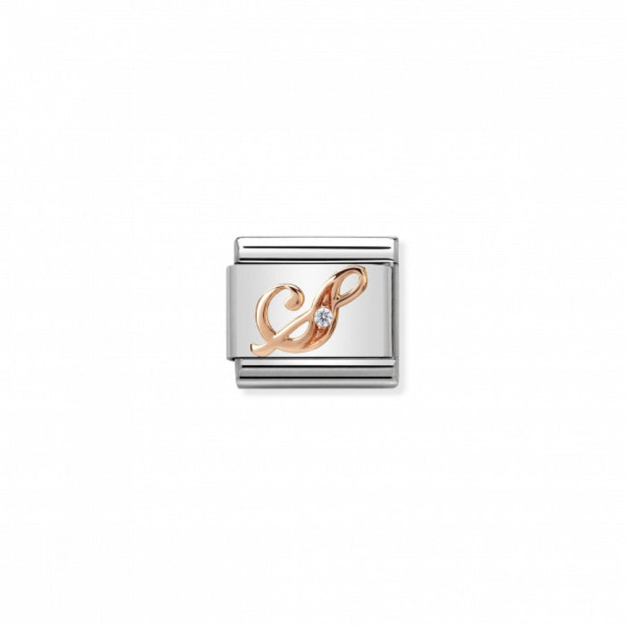 Classic Link 9K Rose Gold and Cubic Zirconia Letter S Charm