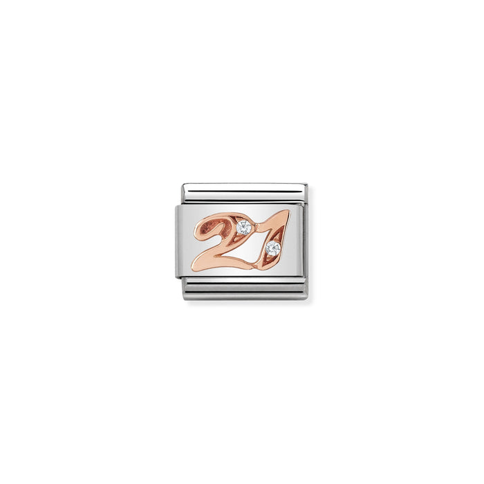 Classic Link Number 21 Rose Gold and Cubic Zirconia Charm