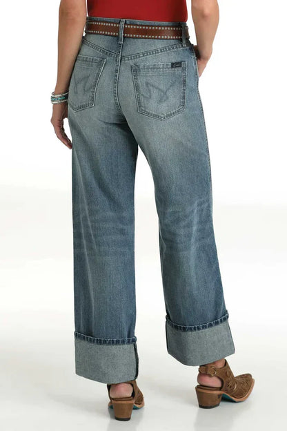 Cruel Women's High Rise Loose Fit Casey Wide Leg Jean in Medium Stonewash
