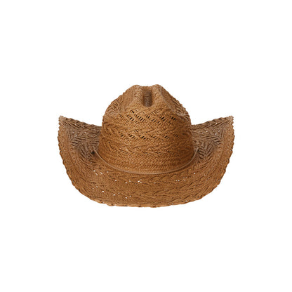 Dakota Cowboy - Teak wide-brimmed cowboy hat made from woven paper with a chevron pattern