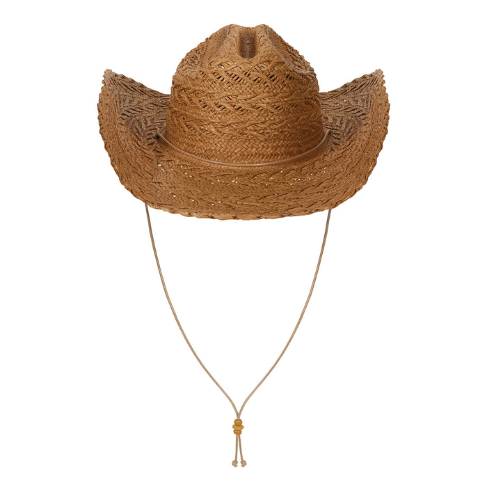Dakota Cowboy - Teak straw cowboy hat with chin strap and mustard beads
