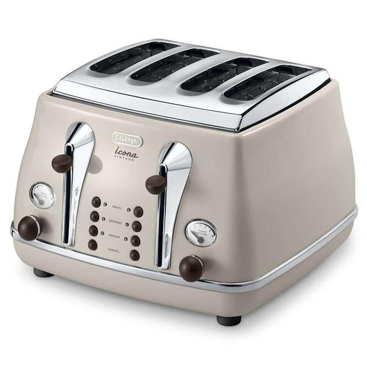 DeLonghi Icona Vintage 1800W 4 Slice Toaster - Beige | CTOV4003.BG from DID Electrical - guaranteed Irish, guaranteed quality service. (6977373077692)
