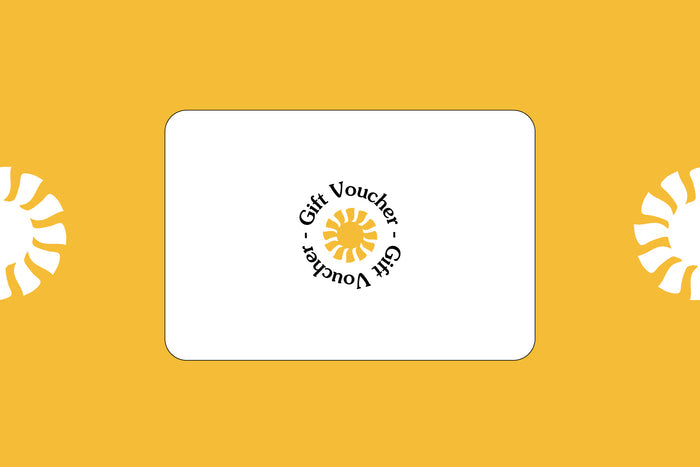 Gift Voucher with sun logo on a yellow background