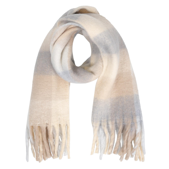 Echarpe plaid Femme avec franges Beige/Gris