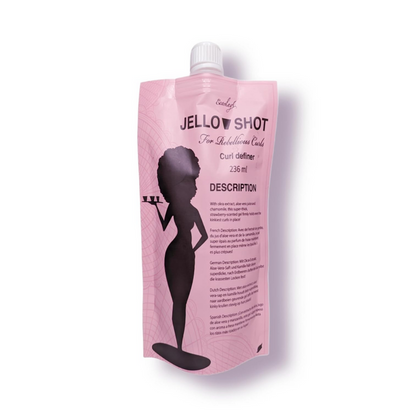 A pink pouch packaging of Ecoslay Jello Shot hair styling curl definer gel