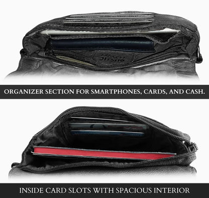 Elara Leather Wallet Travel Purse Waist Bag for Women, Black