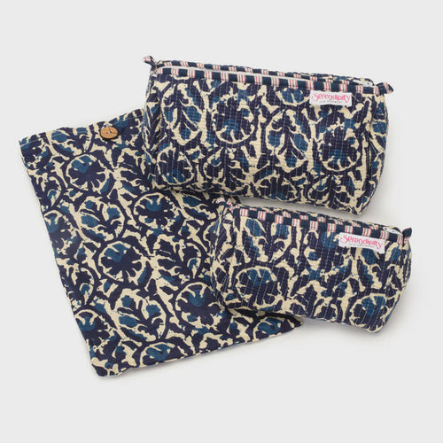 Elie Beaumont Serendipity Cosmetic Bag Set - Indigo Ikat