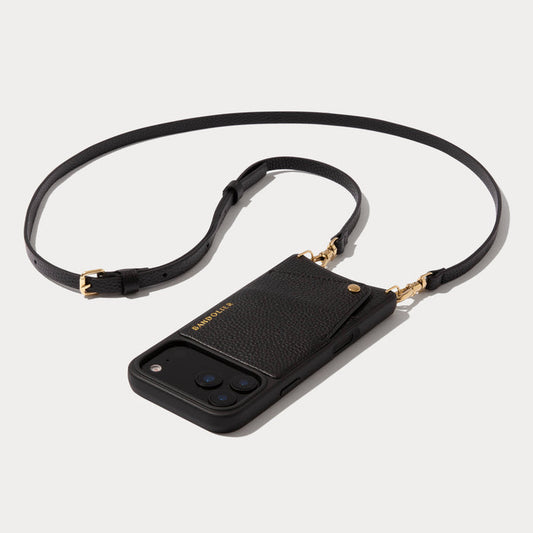 Emma Pebble Leather Crossbody Bandolier - Black/Gold