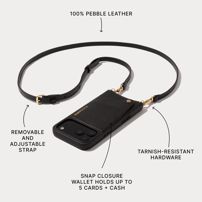 Emma Pebble Leather Crossbody Bandolier - Black/Gold