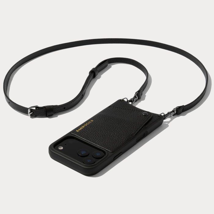 Emma Pebble Leather Crossbody Bandolier - Black/Pewter