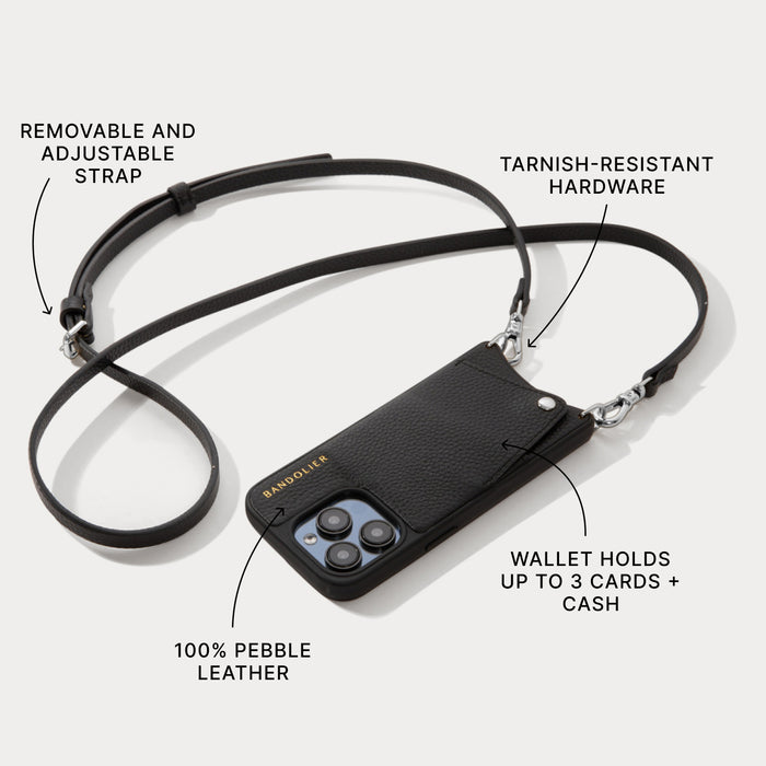 Emma Pebble Leather Crossbody Bandolier - Black/Silver