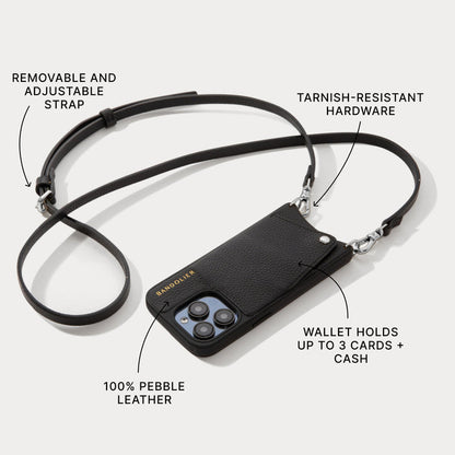 Emma Pebble Leather Crossbody Bandolier - Black/Silver
