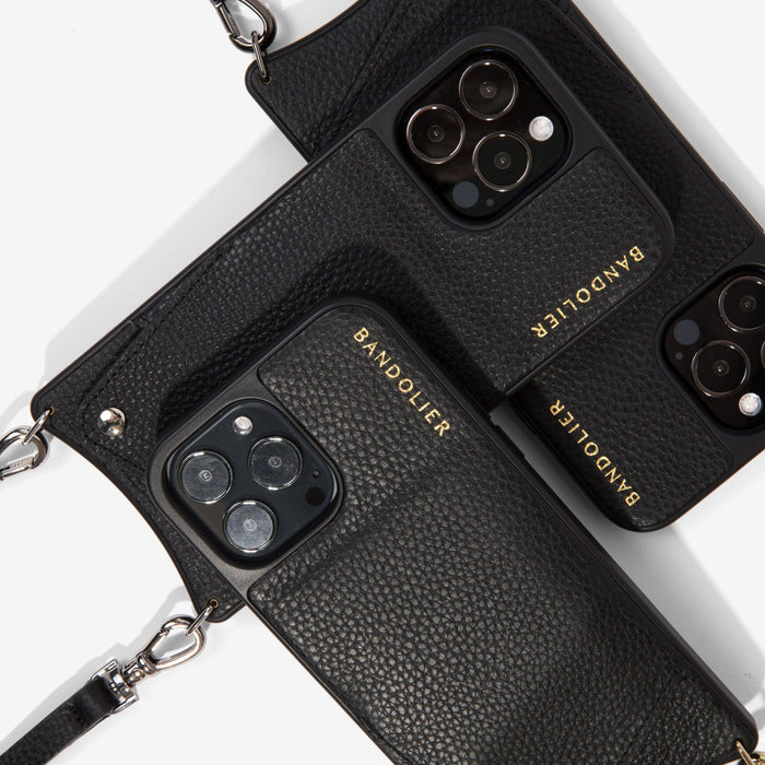 Emma Pebble Leather Crossbody Bandolier - Black/Silver Bandolier Core Bandolier