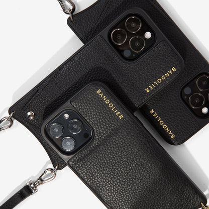 Emma Pebble Leather Crossbody Bandolier - Black/Silver Bandolier Core Bandolier
