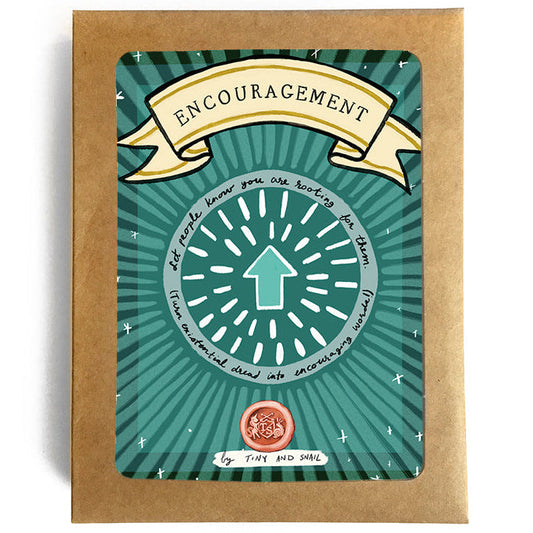 A pack of Encouragement cards with a green and yellow design featuring an upward arrow and the word 'ENCOURAGEMENT' at the top.
