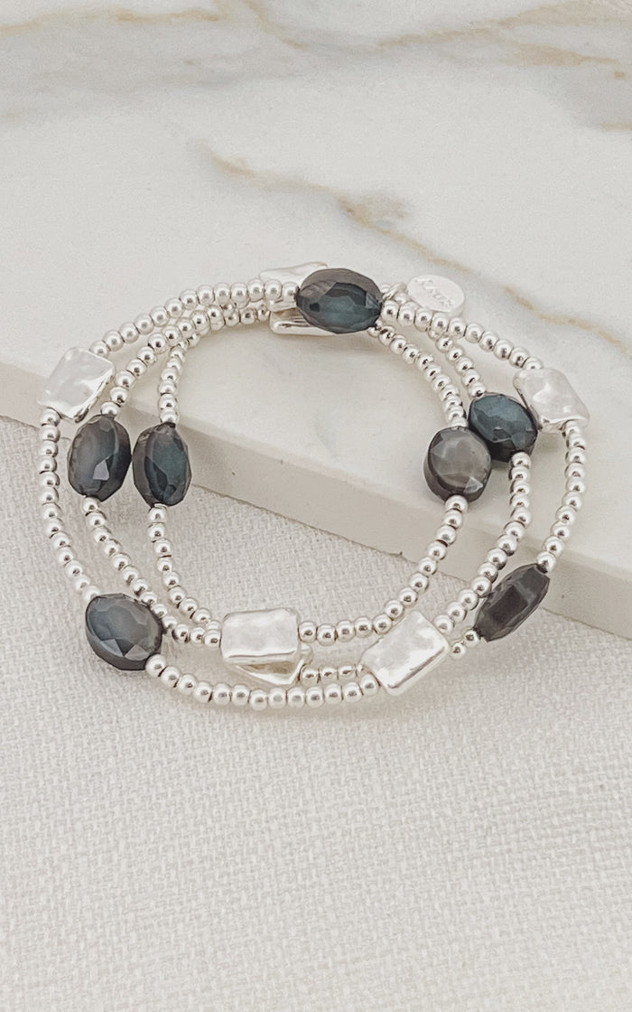 Envy Silver Triple Beaded Cube Bracelet - Black