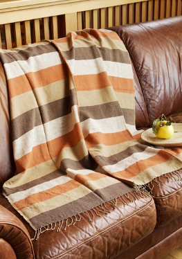 Ethiopian Orange, Brown & Tan Cotton Throw, Wrap or Tablecloth, Fair Trade, Employs Artisans, Eco-Friendly - Give Back Goods