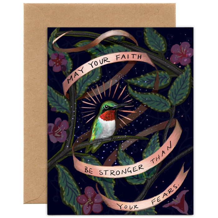 Faith over Fears Hummingbird — Encouragement Card