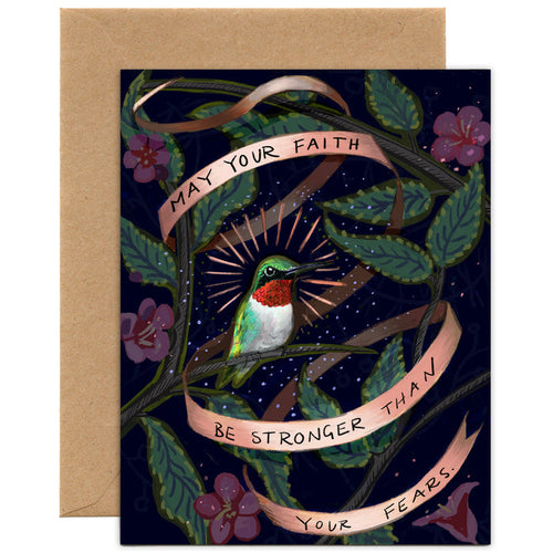 Faith over Fears Hummingbird — Encouragement Card