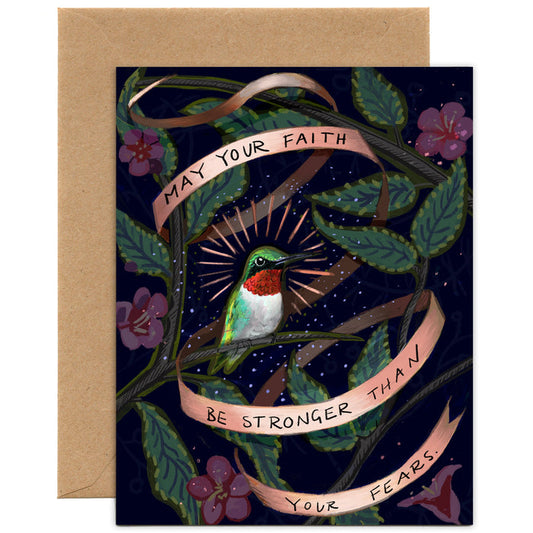 Faith over Fears Hummingbird — Encouragement Card