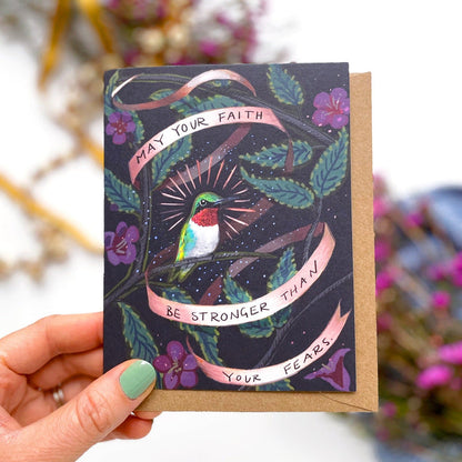 Faith over Fears Hummingbird — Encouragement Card