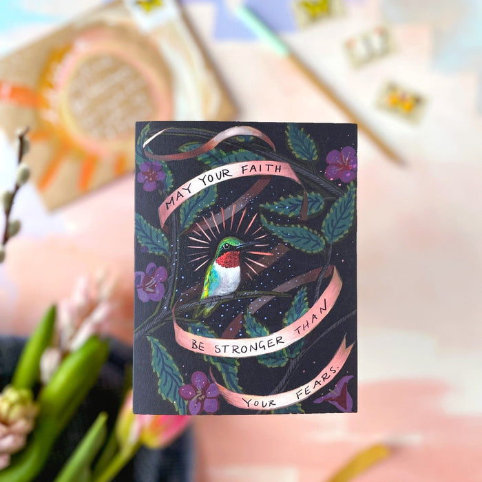 Faith over Fears Hummingbird — Encouragement Card