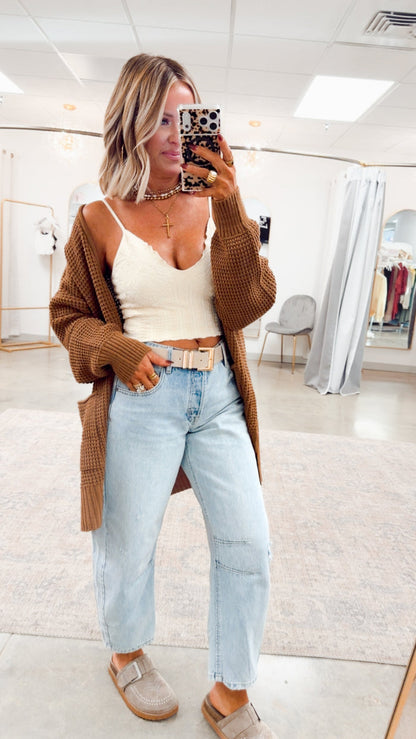- FINAL SALE- Deep Camel Waffle Weave Cardigan
