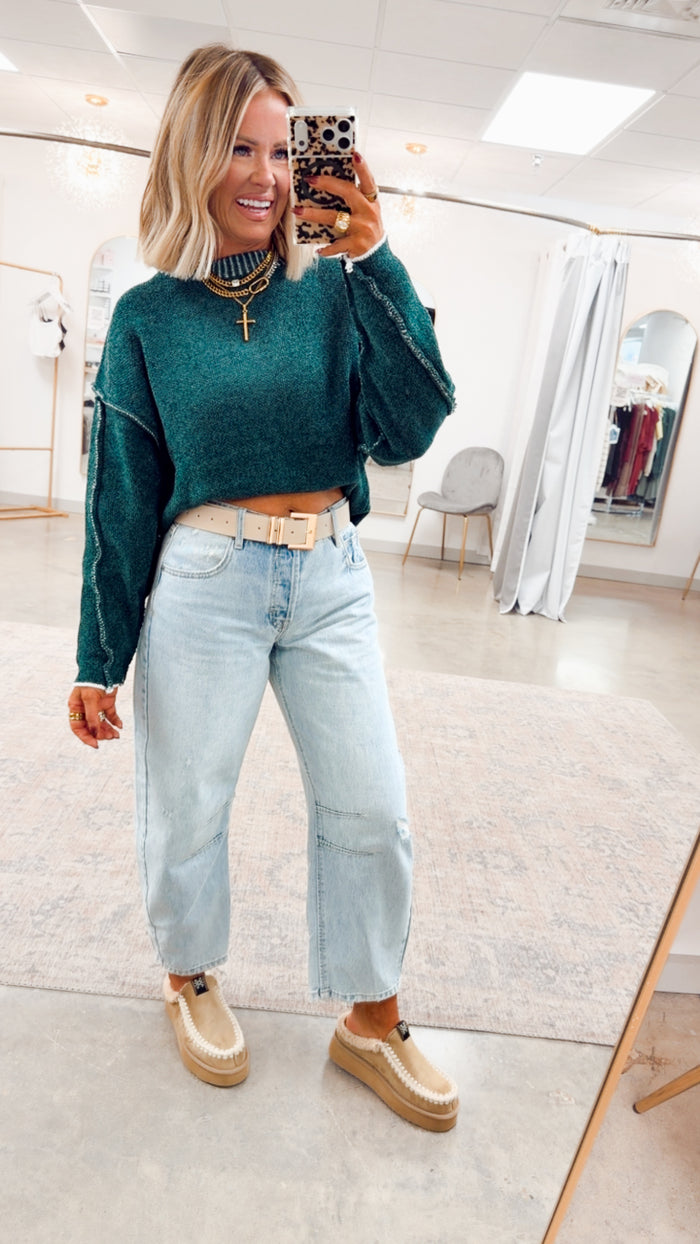 - FINAL SALE- Waverly Exposed Seam Sweater-Hunter Green