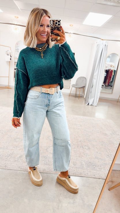 - FINAL SALE- Waverly Exposed Seam Sweater-Hunter Green