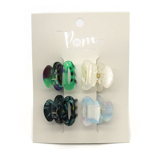 Four Pack Of Mini Hair Clips - Green & Blue