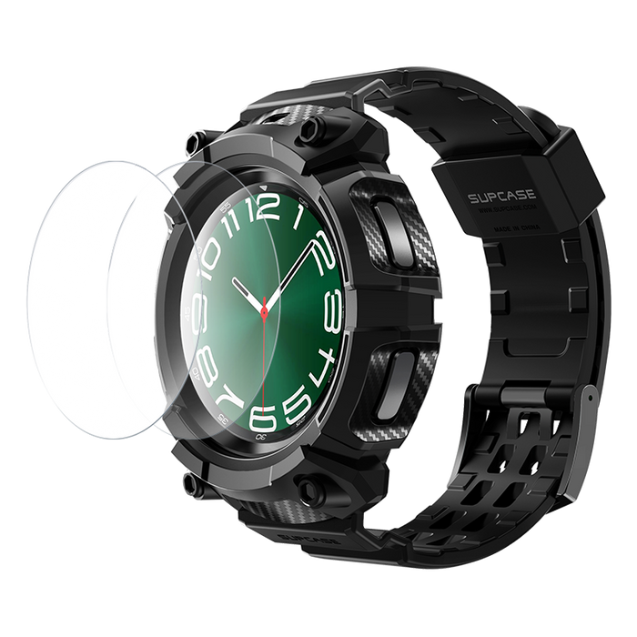 Galaxy Watch6 47mm Unicorn Beetle PRO Wristband Case with Glass Screen Protectors(open box)-Black