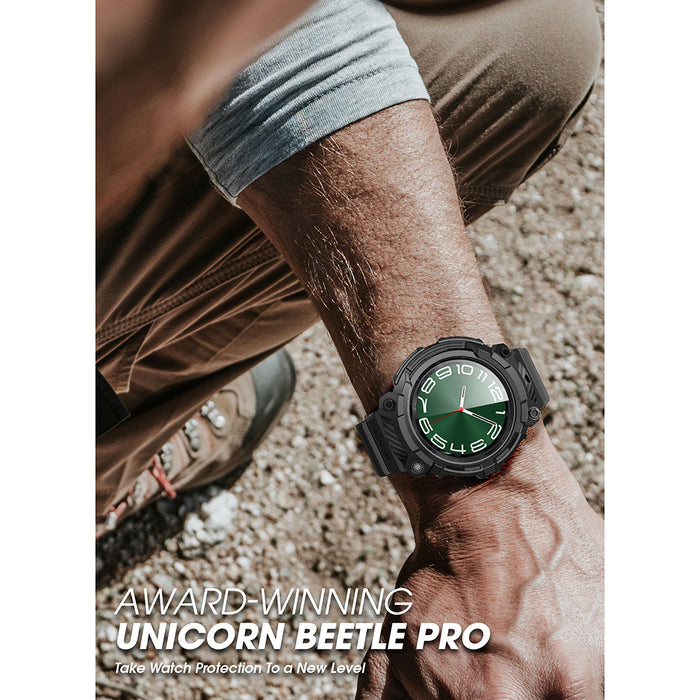 Galaxy Watch6 47mm Unicorn Beetle PRO Wristband Case with Glass Screen Protectors(open box)-Black