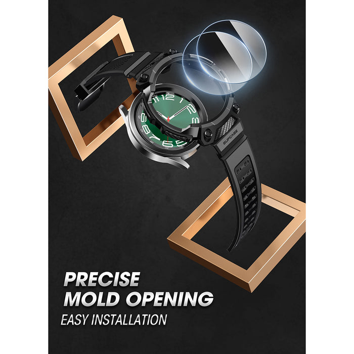 Galaxy Watch6 47mm Unicorn Beetle PRO Wristband Case with Glass Screen Protectors(open box)-Black