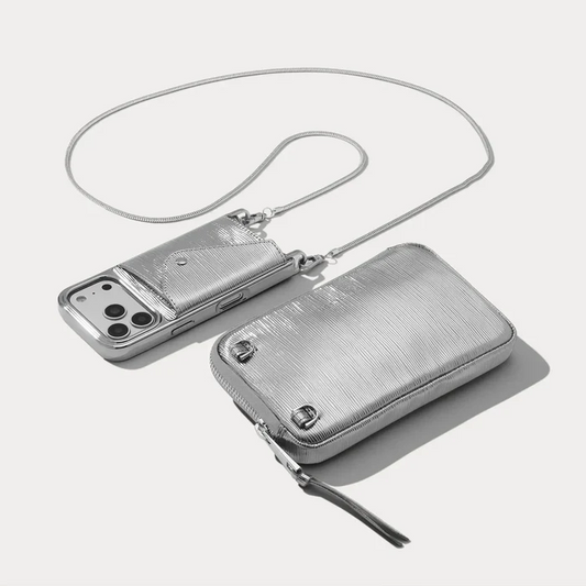 Gia Chrome Pouch Set - Silver Wave/Silver