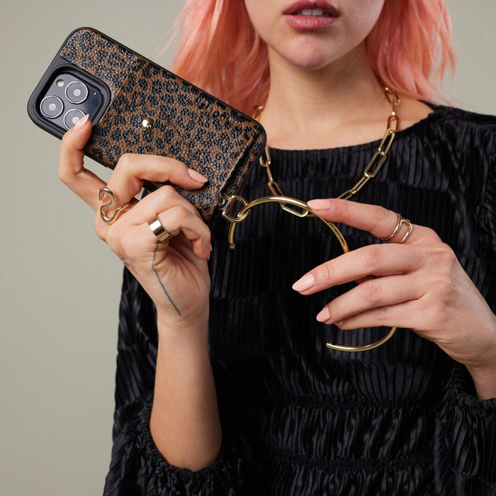 Gigi O-ring Wristlet - Dark Leopard/Gold Bandolier